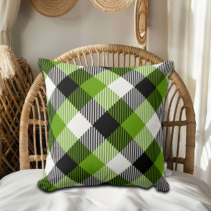 Simple Tartan Plaids Neon Green Throw Pillow