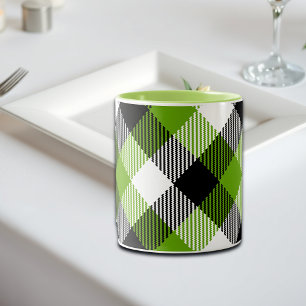 Simple Tartan Plaids Neon Green  Two-Tone Coffee Mug