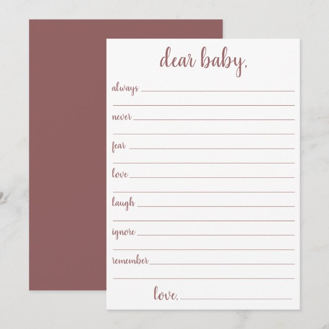 Simple Taupe Dear Baby | Desert Rose Keepsake Card (Front/Back)