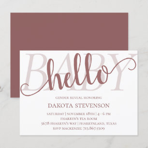 Simple Taupe Hello Baby   Desert Rose Mauve Script Invitation