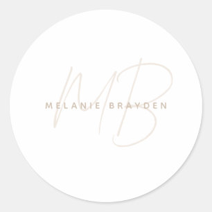 Simple Taupe Minimalist Two Monogram Name Classic Round Sticker