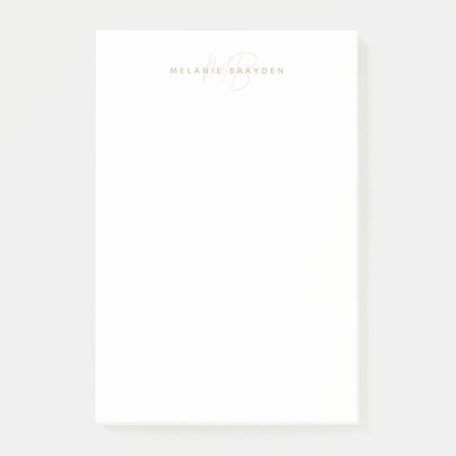 Simple Taupe Minimalist Two Monogram Name Post-it Notes (Front)