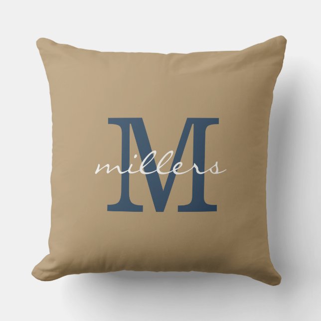 Simple Taupe Monogram Throw Pillow (Front)
