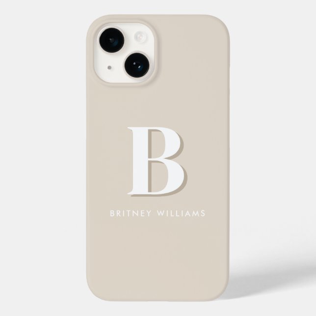 Simple Taupe Neutral Letter Initial Monogram Case-Mate iPhone Case (Back)