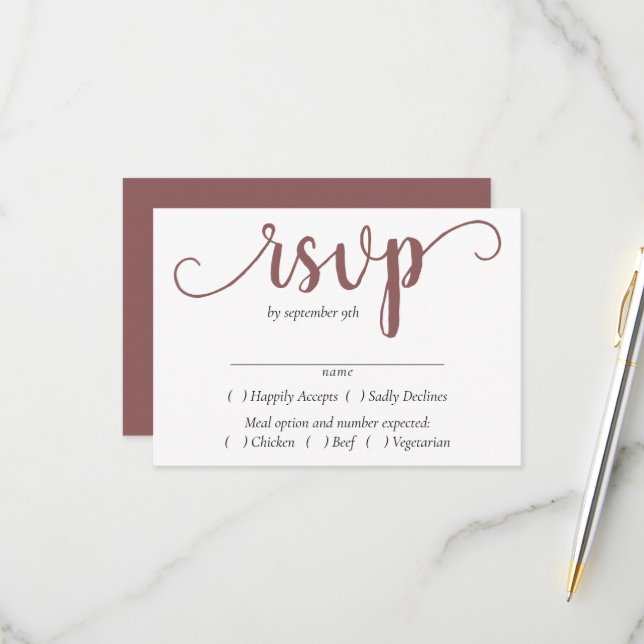 Simple Taupe Script | Desert Rose Event Entree RSVP Card (Front/Back In Situ)