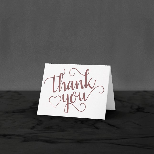 Simple Taupe Script | Desert Rose Heart Photo Thank You Card (Creator Uploaded)