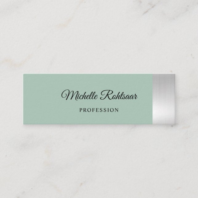 Simple Tea Green Metallic Mini Business Card (Front)
