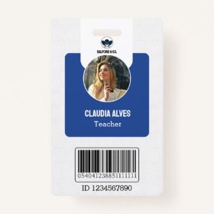 Simple Teacher ID Card   Blue Collage School ID  Badge