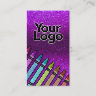 Simple Teacher's Name Rainbow Glitter Crayons  Business Card