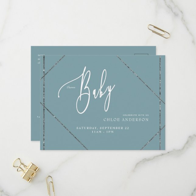 Simple Teal Baby Shower Invitation Postcard (Front/Back In Situ)