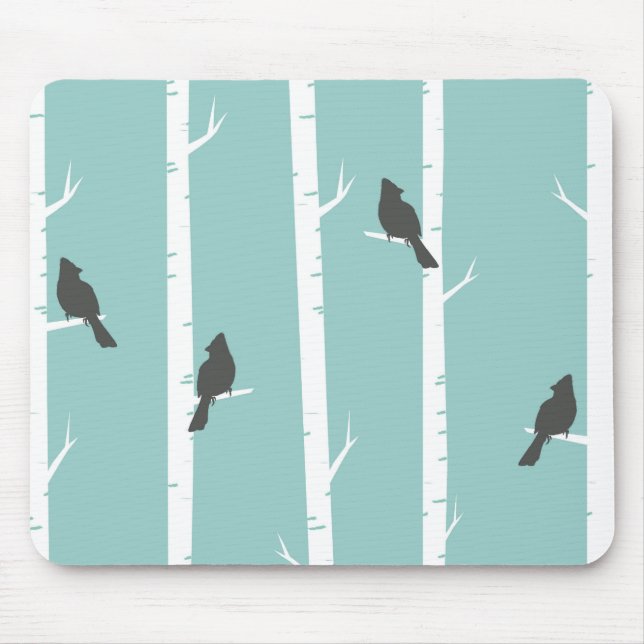 Simple Teal Blue Bird Tree Pattern Mouse Pad (Front)