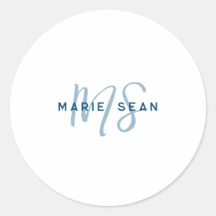 Simple Teal Blue Minimalist Monogram Classic Round Sticker