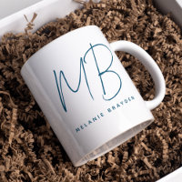 Simple Teal Blue Minimalist Two Monogram Name