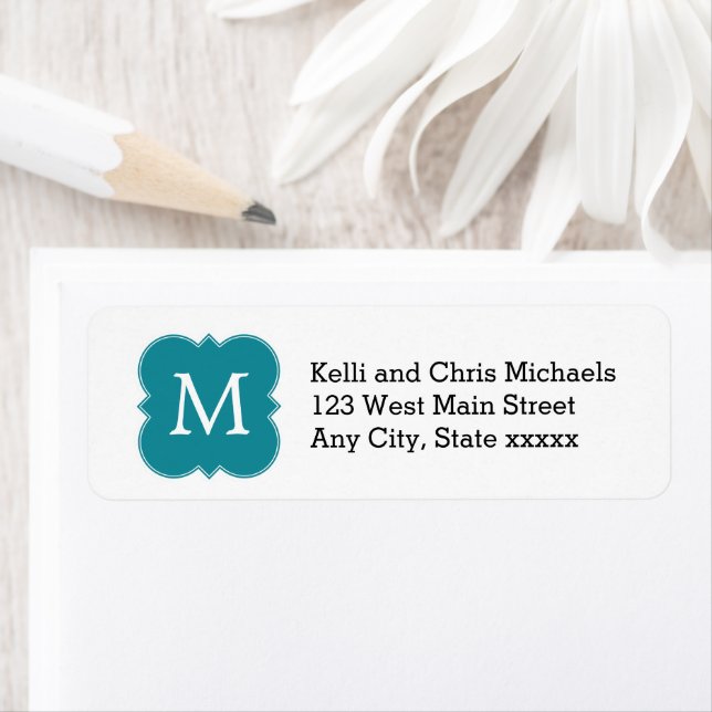 Simple Teal Blue Monogram Return Address Labels (Insitu)
