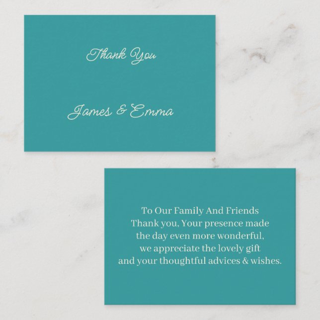 Simple Teal Customized Wedding Thank You Card (Front/Back)