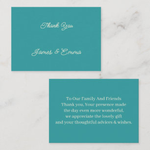 Simple Teal Customized Wedding Thank You Card