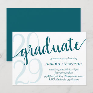Simple Teal Graduate   Dark Jade Green Script Year Invitation
