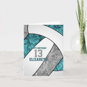 simple teal gray white volleyball happy birthday card
