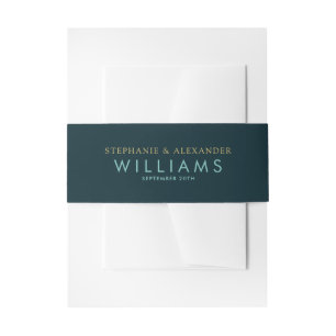 Simple Teal Green Modern Gold Turquoise Invitation Belly Band
