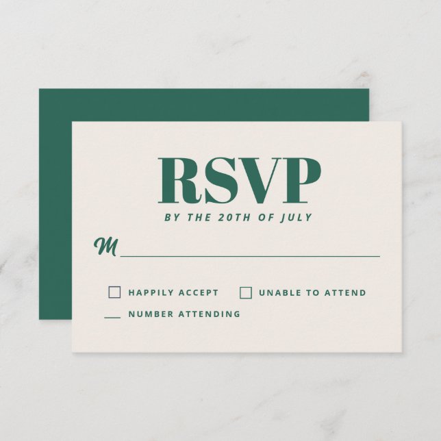 Simple Teal Green Modern Minimalist Wedding RSVP (Front/Back)