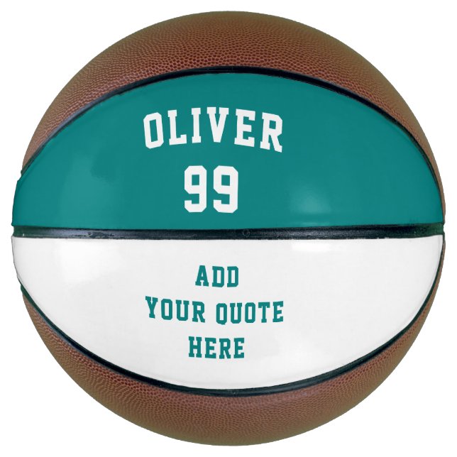 Simple Teal Green Name Number Quote Basketball (Front)