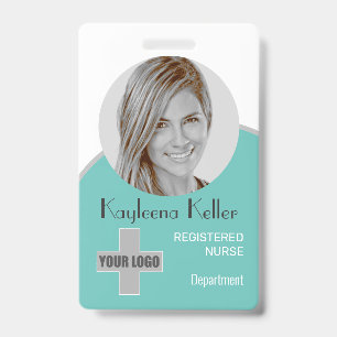 Simple Teal Green Nurse Circle Photo Logo Barcode Badge