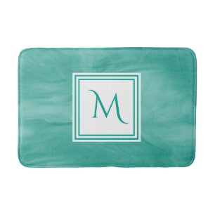 Simple Teal Green Subtle Marble Modern Monogram Bath Mat