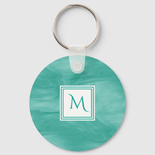 Simple Teal Green Subtle Marble Modern Monogram Keychain