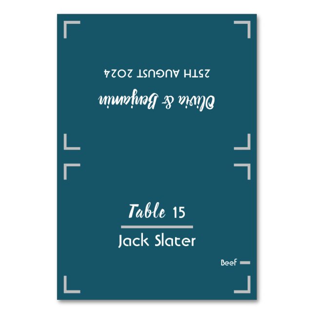 Simple Teal Handwritten Script Wedding Table Card (Front)