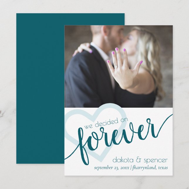 Simple Teal Heart | Green Forever Elopement Photo Announcement (Front/Back)