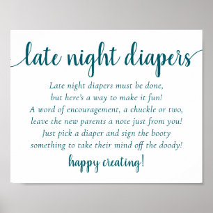 Simple Teal Late Night Diapers   Blue-Green Shower Poster
