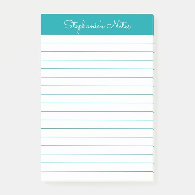 Simple Teal Lined Personalized Post-it Notes (Front)