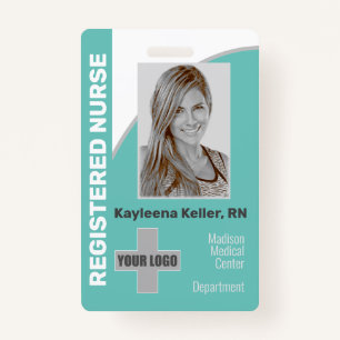 Simple Teal Logo Barcode ID Photo Registered Nurse Badge