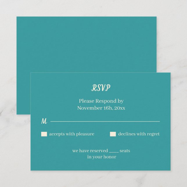 Simple Teal Personalized Wedding RSVP Card (Front/Back)
