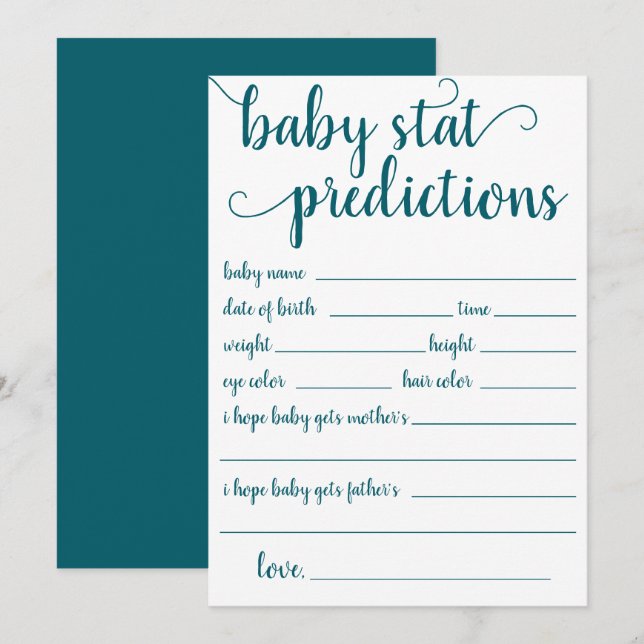 Simple Teal Prediction | Blue-Green Keepsake Card (Front/Back)
