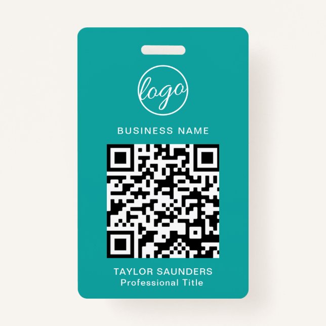 Simple Teal QR Code Employee ID Badge (Front)
