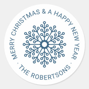 Simple Teal Snowflake Christmas Tag Round Sticker
