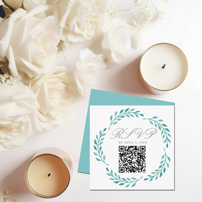 Simple Teal Watercolor Botanical Vine Wedding RSVP Enclosure Card (Creator Uploaded)