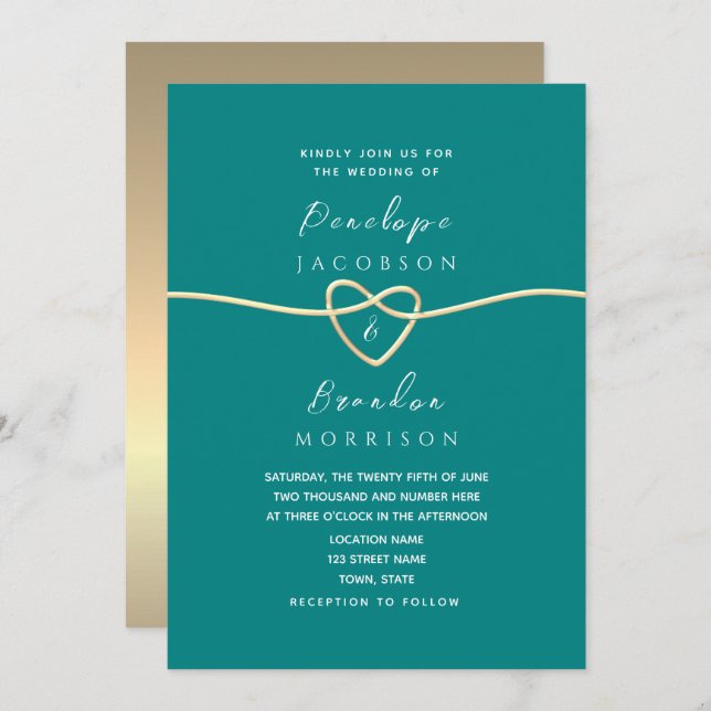 Simple Teal Wedding Invitation (Front/Back)