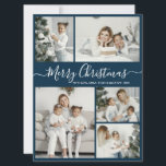 Simple Teal White 5 Photo Collage Christmas Holiday Card<br><div class="desc">Simple, Elegant Calligraphy Teal and White 5 Photo Collage Merry Christmas Script Holiday Card. This festive, minimalist, whimsical five (5) photo holiday greeting card template features a pretty grid photo collage and says „Merry Christmas”! The „Merry Christmas” greeting text is written in a beautiful hand lettered swirly swash-tail font type...</div>