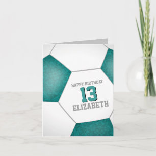 simple teal white soccer ball happy birthday card