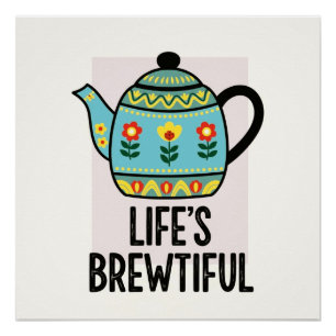 Simple teapot flowered minimalist design poster
