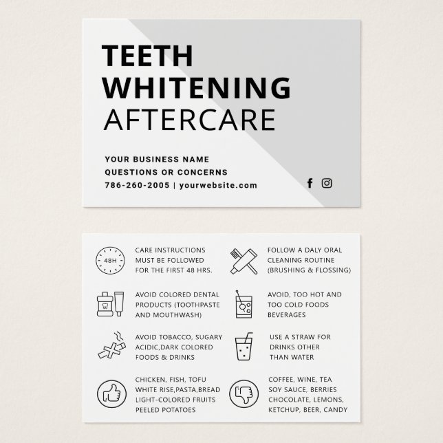 Simple Teeth Whitening Aftercare Instructions (Front & Back)
