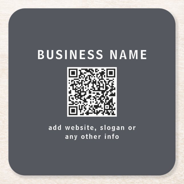 Simple Template for your QR code | Dark Grey Square Paper Coaster (Front)