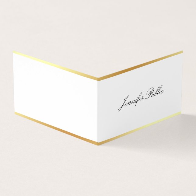 Simple Template Modern Gold Elegant Hand Script Business Card (Outside)