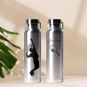 Simple Tennis Player Silhouette Personalized Water Bottle