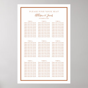 Simple Terra Cotta and White Wedding Seating Chart
