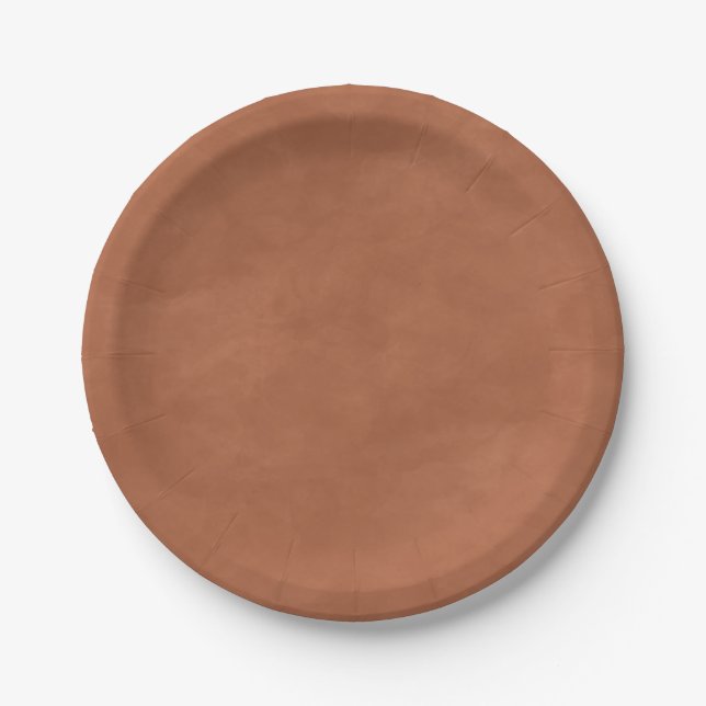 Simple Terra Cotta Colour Editable Watercolor Paper Plate (Front)