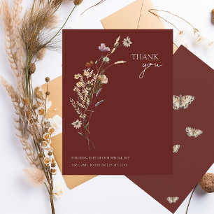 Simple Terracotta Autumn Fall Wildflowers Wedding Thank You Card