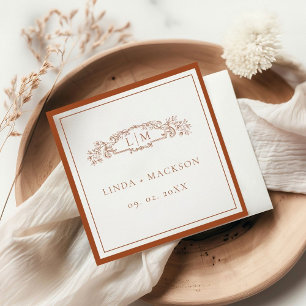 Simple Terracotta botanical crest monogram wedding Napkin